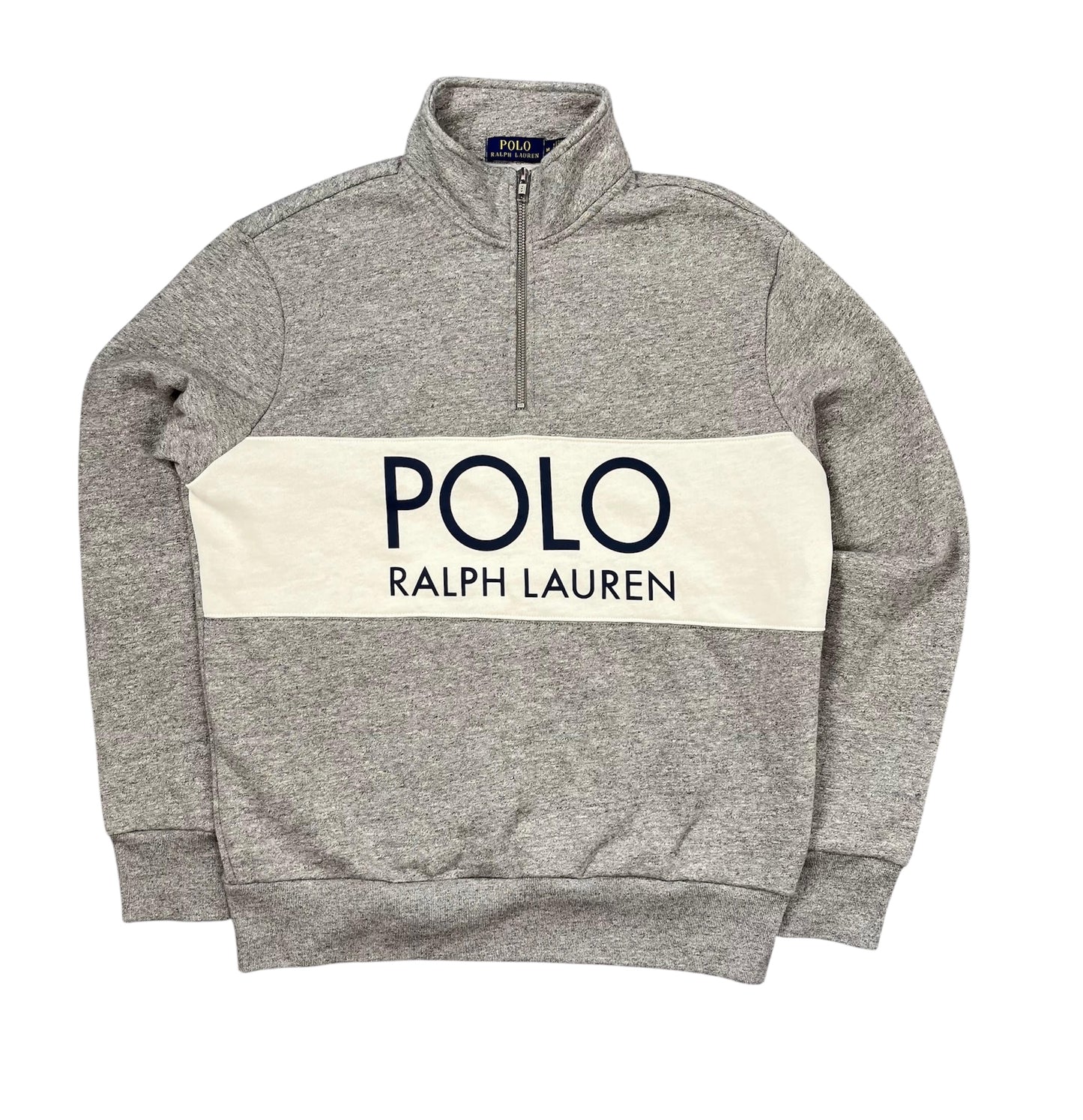 Ralph Lauren Fleece Quarter-Zip Grau/weiß - Iconik-Zipper-Iconik