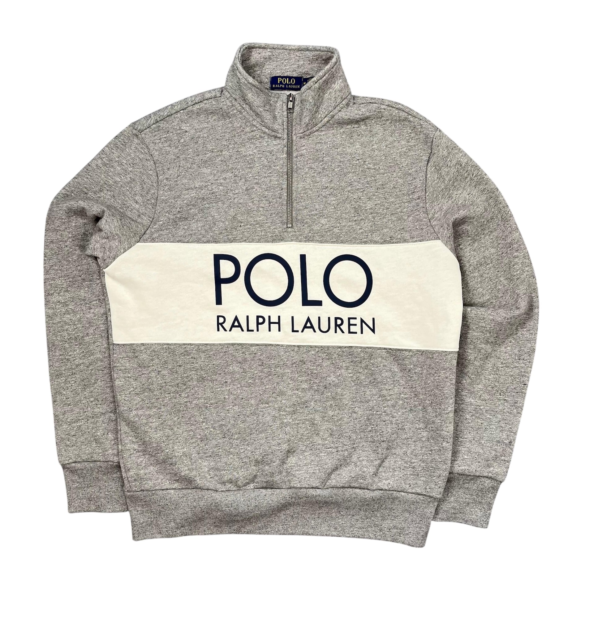 Ralph Lauren Fleece Quarter-Zip Grau/weiß - Iconik-Zipper-Iconik