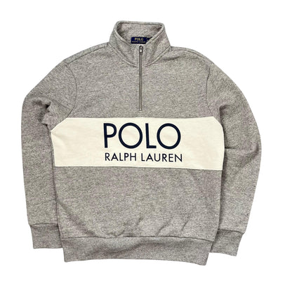 Ralph Lauren Fleece Quarter-Zip Grau/weiß - Iconik-Zipper-Iconik